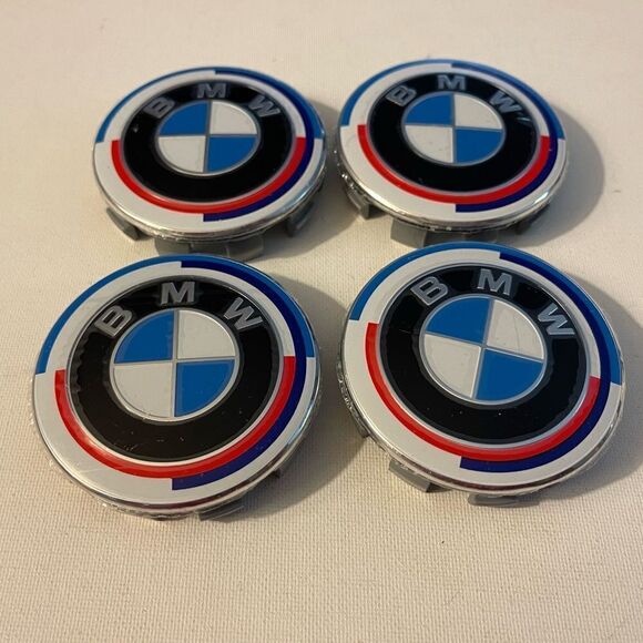 BMW 50th Anniversary wheel center caps 68mm set of 4 NWT - Picture 4 of 7